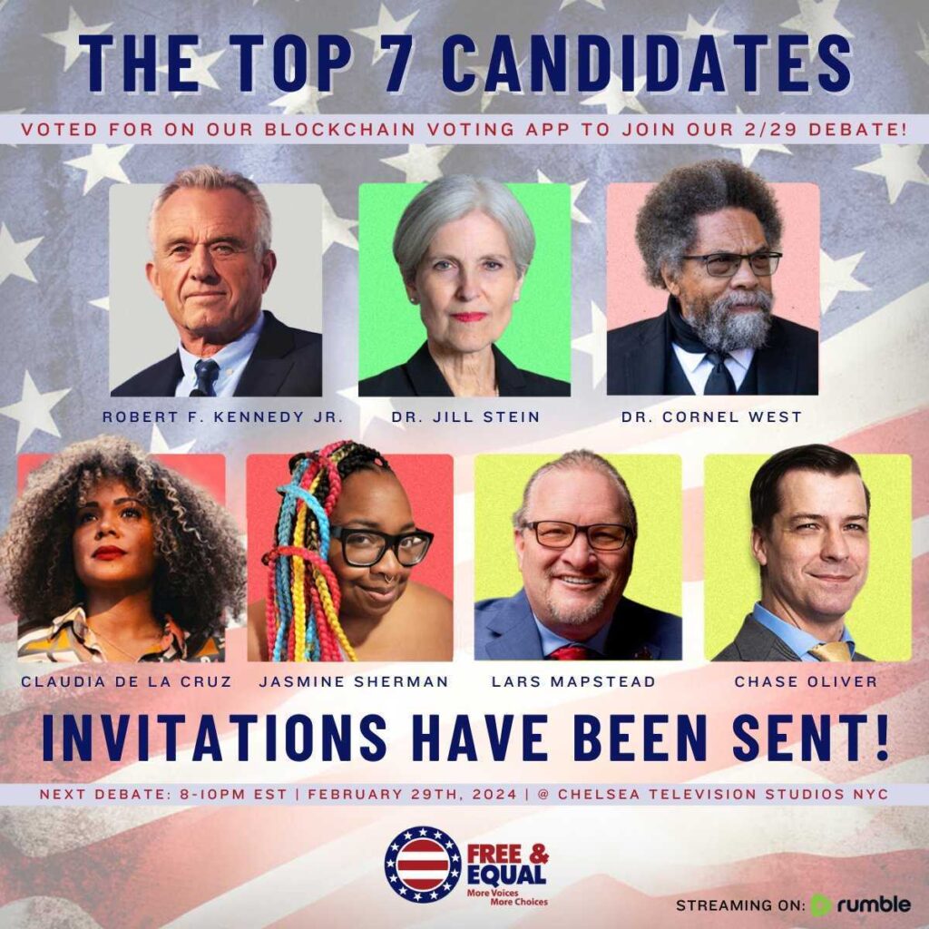 Top 7 Candidates for 2/29 Debate via Blockchain voting app